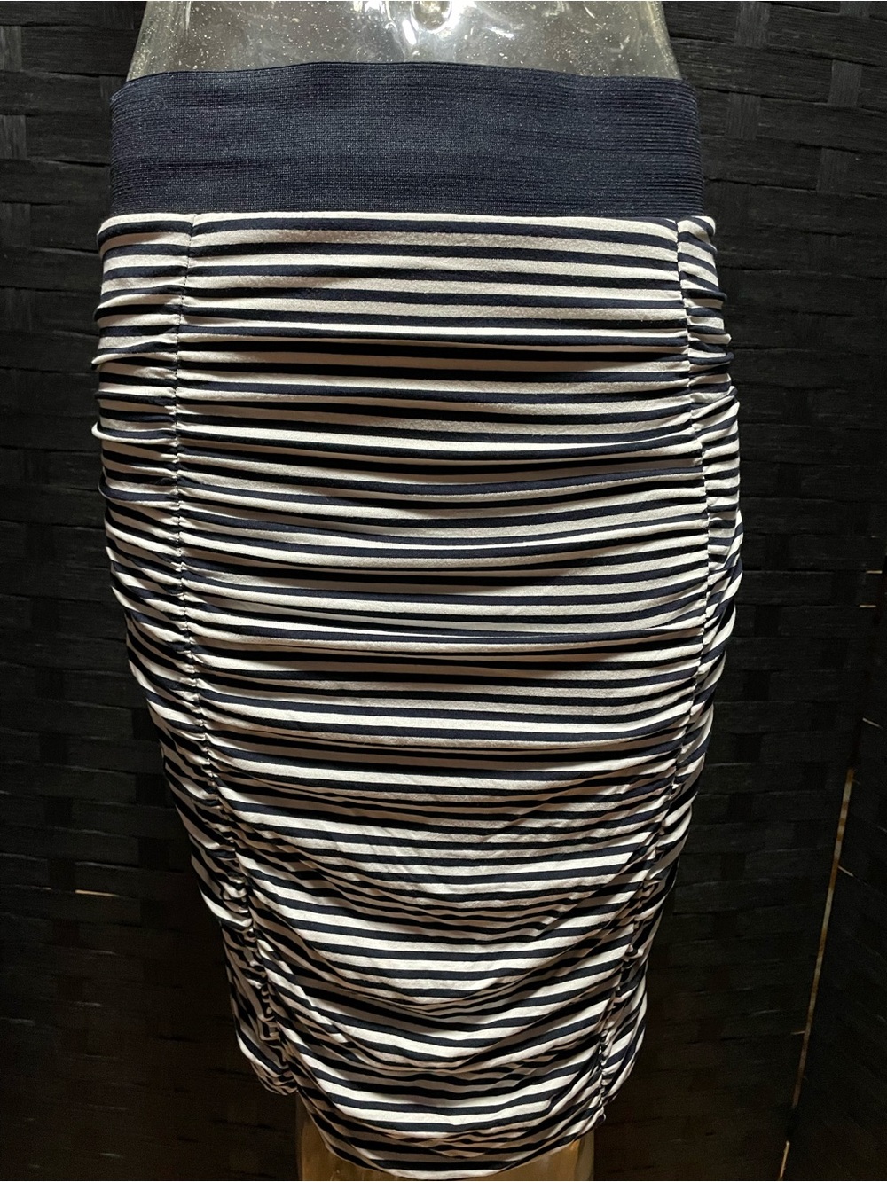 H&M Black and White Striped Ruched Pencil Skirt